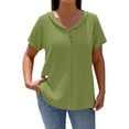 thumbnail image 1 of Yievot Women's Textured Short Sleeve Blouse Crewneck Button Down Tunic Top Casual Summer Shirt, 1 of 4