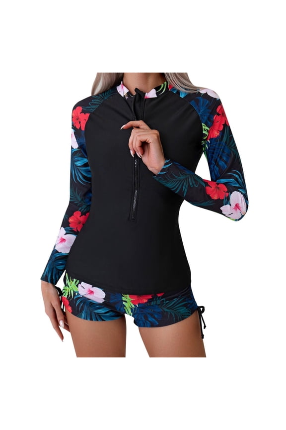 Yievot Women's Two Piece Bathing Suits With Boyshort Zipper Long Sleeved Diving Suit Swimsuit Sexy Casual Athletic Sports Swimwear For Womens