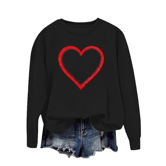 Yievot Women's Valentines Sweatshirt Casual Heart Print Pullover Sweatshirts Holiday Vacation Graphic Tees Tops