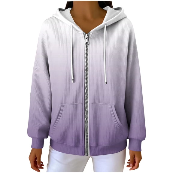 Yievot Women's Zip Up Sweatshirt Long Sleeve Drawstring Casual Hoodies Gradient Color Fall Jacket Coat with Pocket