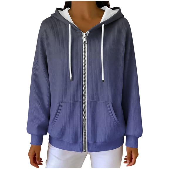 Yievot Women's Zip Up Sweatshirt Long Sleeve Drawstring Casual Hoodies Gradient Color Fall Jacket Coat with Pocket