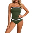 thumbnail image 1 of Yievot Womens Bandeau Tankini Swimsuits Two Piece Strapless Padded Bathing Suits Color Block Tummy Control Ladies Swimsuit, 1 of 4