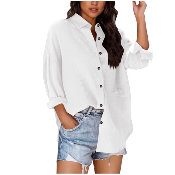 Yievot Womens Button Down Shirt Casual Collar Long Sleeve Oversized Blouse Tops with Pocket