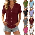 thumbnail image 1 of Yievot Womens Button Down Shirts Blouses V Neck Short Sleeve Relaxed Fit Summer Tops with Pockets, 1 of 7