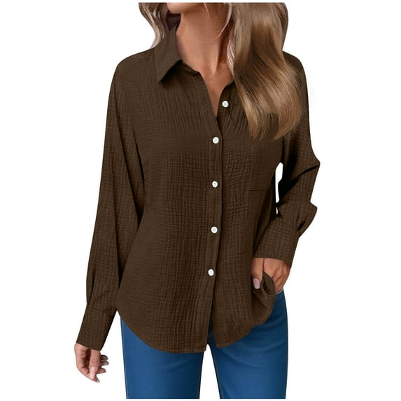 Yievot Womens Button Down Shirts Long Sleeve V Neck Tops Casual Loose Collared Blouses