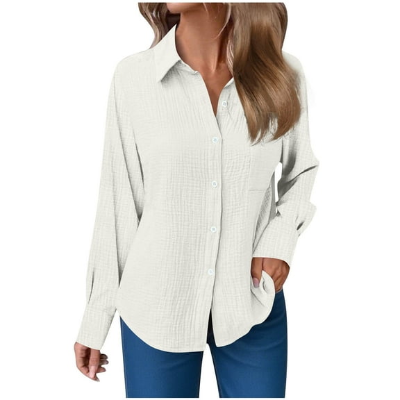 Yievot Womens Button Down Shirts Long Sleeve V Neck Tops Casual Loose Collared Blouses