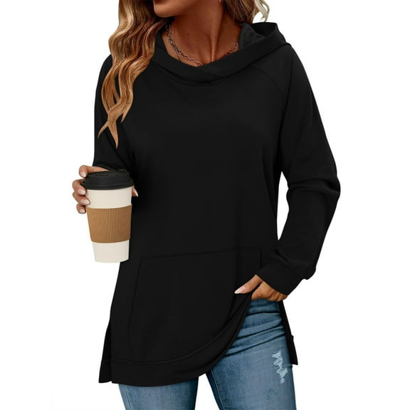 Yievot Womens Casual Hoodies Long Sleeve Fall Sweatshirts Solid Loose Side Slit Pullover Tops with Pocket