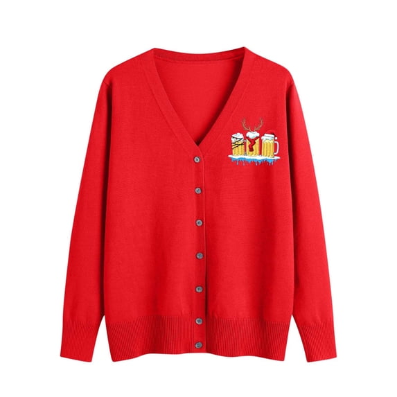 Yievot Womens Christmas Sweaters V Neck Button Down Cardigan Sweater Long Sleeve Casual Knit Tops