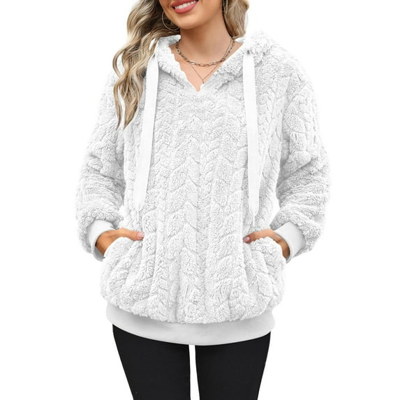 Yievot Womens Fuzzy Fleece Pullover Sweatshirt Drawstring Long Sleeve Sherpa Hoodie Casual Thermal Tops with Pocket