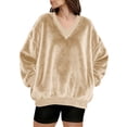 thumbnail image 1 of Yievot Womens Fuzzy Fleece Sweatshirt Oversized Soft Thermal Winter Pullover Casual Long Sleeve V-Neck Sweatshirts, 1 of 7