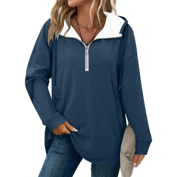 Yievot Womens Hoodie Half Zip Pullover Sweatshirt Loose Quarter Zipper Tunic Tops with Pocket Fall Fashion Outfits