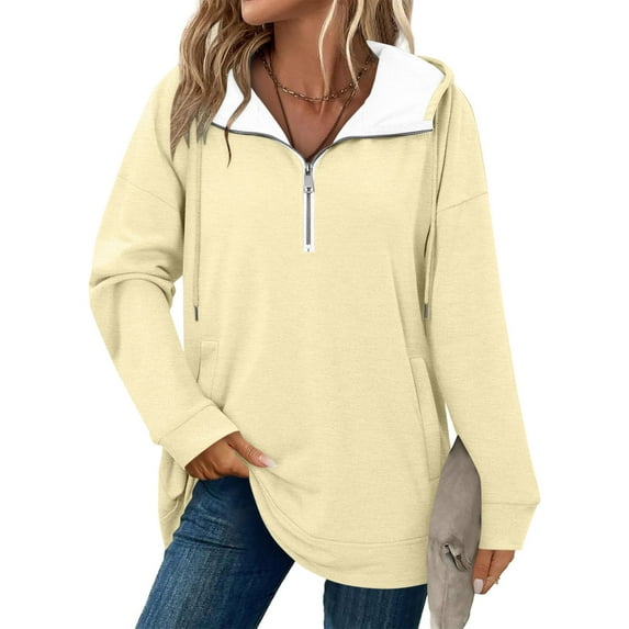 Yievot Womens Hoodie Half Zip Pullover Sweatshirt Loose Quarter Zipper Tunic Tops with Pocket Fall Fashion Outfits