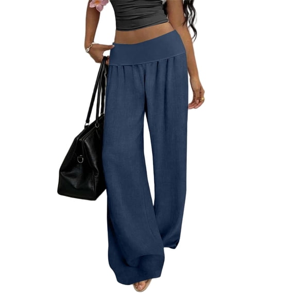 Yievot Womens Linen Palazzo Pants Casual Flowy Wide Leg High Waist Lounge Pant with Pockets Summer Beach Vacation Trousers