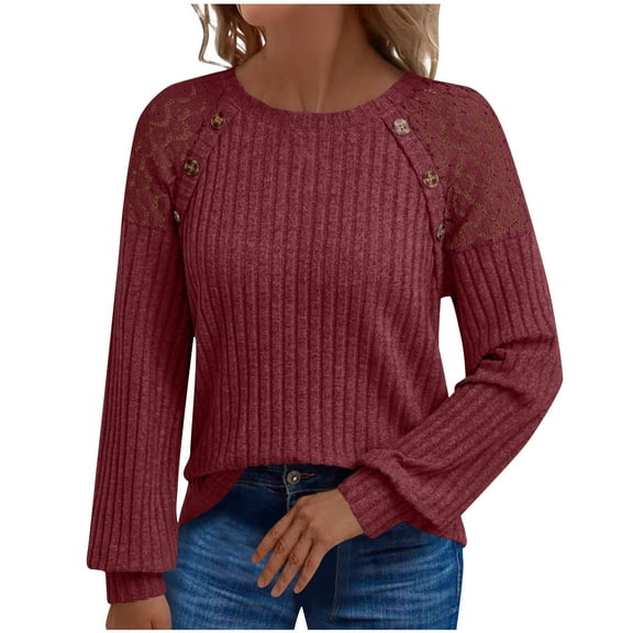 Yievot Womens Long Sleeve Shirts Ribbed Knit Dressy Casual Tunic Tops Lightweight Sweaters Blouses Fall Clothes