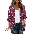 thumbnail image 1 of Yievot Womens Open Front Cardigan Floral Print 3/4 Sleeve Chiffon Cardigans Lightweight Breathable Casual Tops, 1 of 5