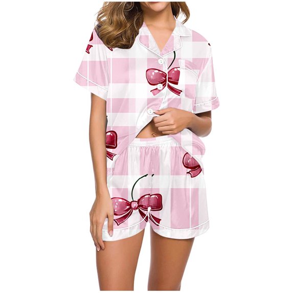 Yievot Womens Pajama Sets 2 Piece Graphic Print Button Down Short Sleeve Pj Set Summer Soft Sleepwear Loungewear