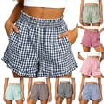 thumbnail image 1 of Yievot Womens Plaid Shorts Gingham Elastic Waist Ruffle Hem Summer Casual Vacation Lounge Shorts with Pockets, 1 of 6