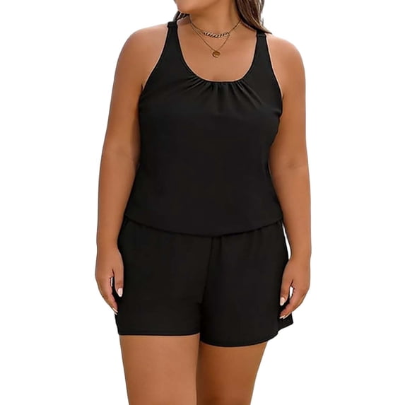 Yievot Womens Plus Size Swim Romper One Piece Swimsuits Summer Beach Modest Bathing Suit with Pockets