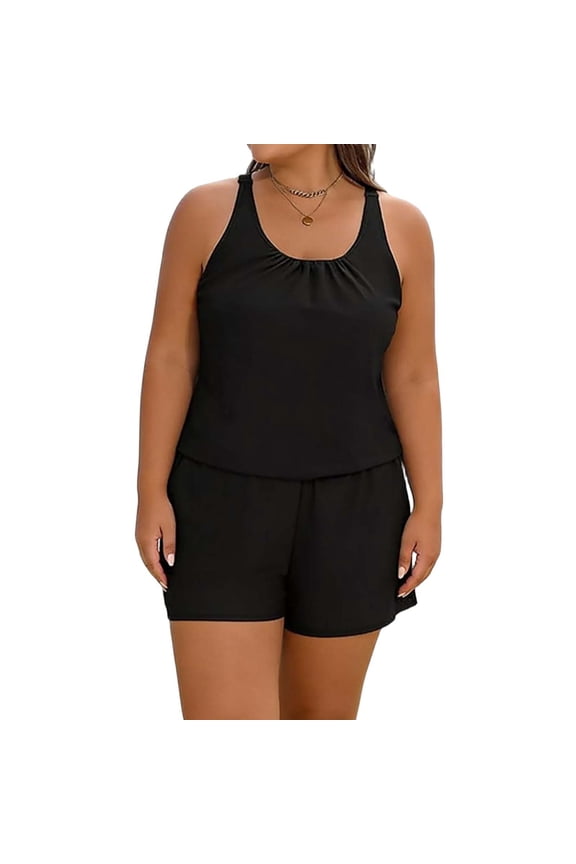 Womens Plus Size Swim Romper One Piece Swimsuits Summer Beach Modest Bathing Suit with Pockets