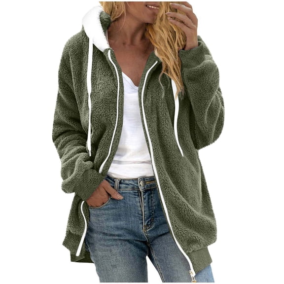 Yievot Womens Sherpa Jackets Winter oversized Fleece Thermal Coat Casual Zip Up Long Sleeve Outerwear with Pocket