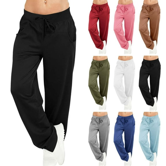 Yievot Womens Straight Leg Sweatpants with Pockets Drawstring Elastic Waisted Wide Leg Pants for Running Yoga Workout
