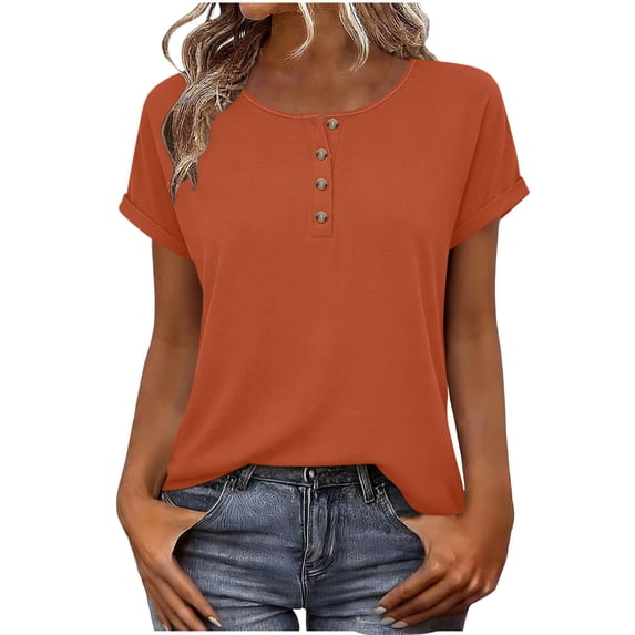 Yievot Womens Summer Tops Button Short Sleeve Henley Shirts Casual Business Work Blouses