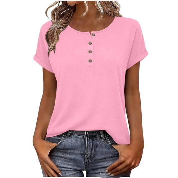 Yievot Womens Summer Tops Button Short Sleeve Henley Shirts Casual Business Work Blouses