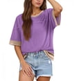thumbnail image 1 of Yievot Womens Summer Tops Oversized Short Sleeve T Shirts Casual Color Block Side Slit Basic Tee Blouses, 1 of 8