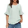 thumbnail image 1 of Yievot Womens Summer Tops Ruffle Flowy Half Sleeve Striped Shirts Crew Neck Dressy Business Casual Blouses, 1 of 4