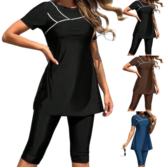 Yievot Womens Two Piece Swimsuits Flowy Short Sleeve Rash Guard with Boyshorts Sun Protection Surfing Swimwear