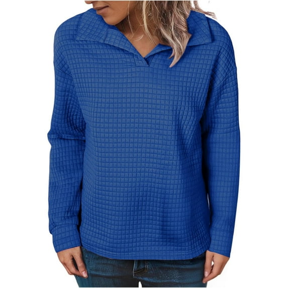 Yievot Womens Waffle Knit Sweatshirts Long Sleeve Lapel Pullover Fall Fashion Clothes Tunic Tops for Leggings
