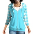 thumbnail image 1 of Yievot Zip Up Hoodie Women Color Block Plaid Hooded Sweatshirt Casual Long Sleeve Fall Jacket Lightweight Fall Hoodies with Pockets, 1 of 5