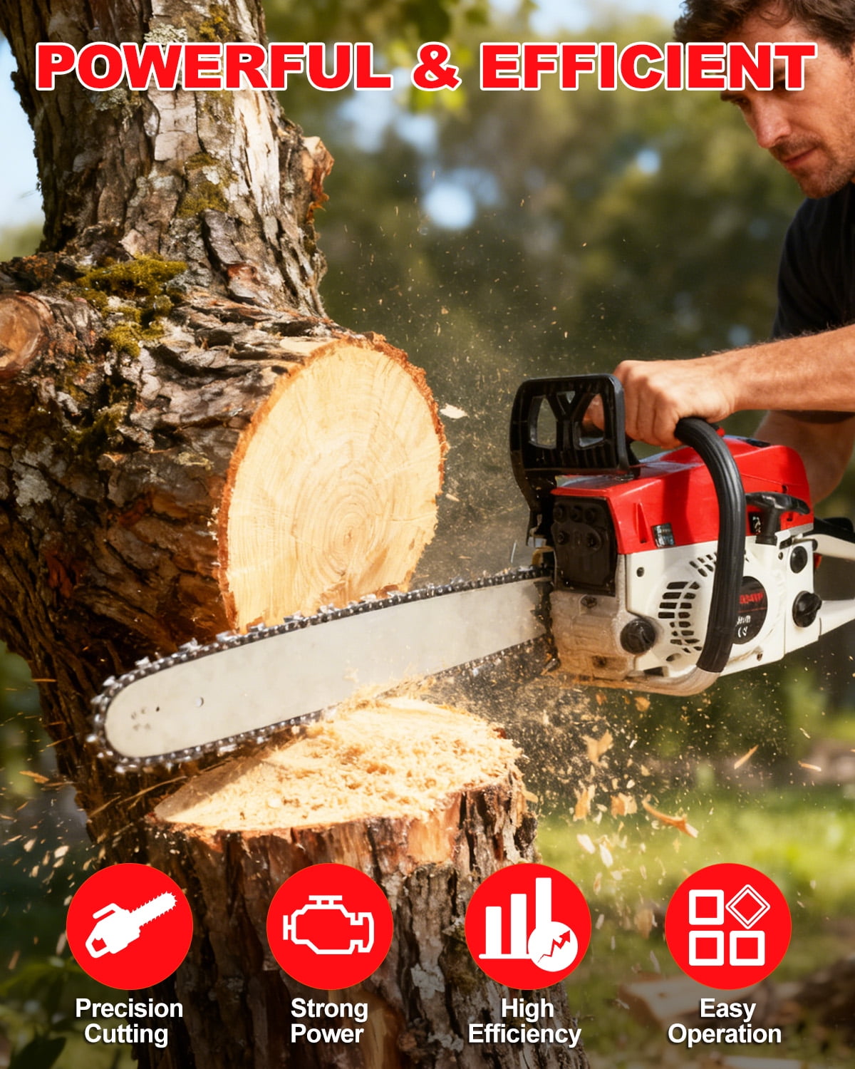 Yifeus 20-Inch 58CC 3.2HP Gas Chainsaw with Auto-Lube Smart Saw for Tree and Wood Cutting