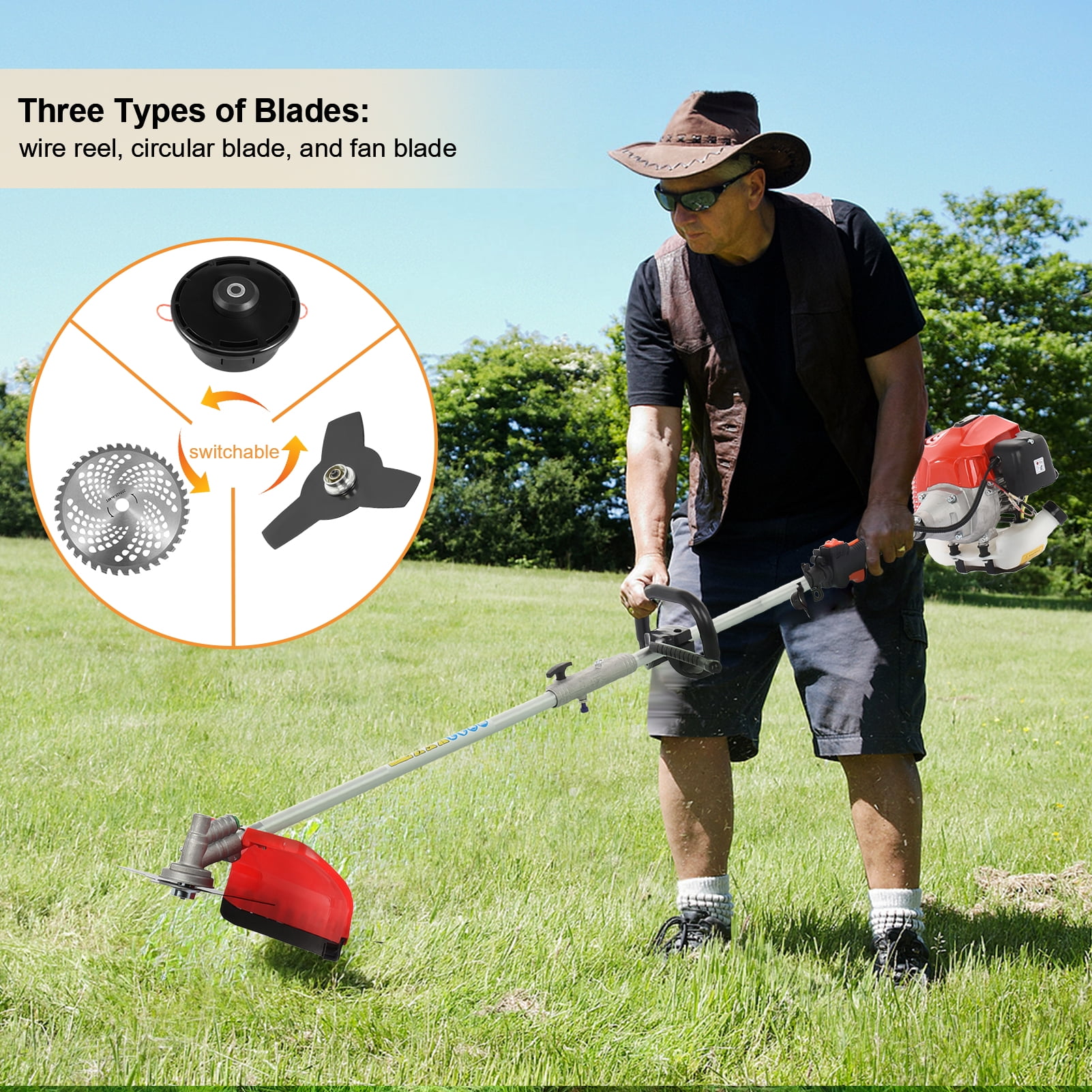 Yifeus 52CC 5-in-1 Versatile Yard Care Kit, Gas-Powered Hedge Trimmer, Grass Cutter, String Trimmer, Brush Slicer, Edger, and Pole Saw with Extendable Shaft