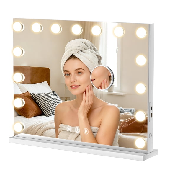 Yifeus 58*48cm LED Vanity Mirror with Lights, Dimmable 3-Color Modes, Touch Screen Makeup Mirror for Dressing Table, White Square Design, 10X Magnification
