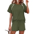 thumbnail image 1 of Yifymode 2 Piece Short Sets for Women Summer Outfits Crew Neck Short Sleeve Matching Lounge Sets with Pockets,Army Green S, 1 of 3