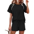 thumbnail image 1 of Yifymode 2 Piece Short Sets for Women Summer Outfits Crew Neck Short Sleeve Matching Lounge Sets with Pockets,Black 2XL, 1 of 3