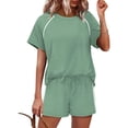 thumbnail image 1 of Yifymode 2 Piece Short Sets for Women Summer Outfits Crew Neck Short Sleeve Matching Lounge Sets with Pockets,Mint Green M, 1 of 3