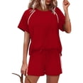 thumbnail image 1 of Yifymode 2 Piece Short Sets for Women Summer Outfits Crew Neck Short Sleeve Matching Lounge Sets with Pockets,Red L, 1 of 3