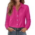thumbnail image 1 of Yifymode Button Down Shirts for Women Long Sleeve Work Tops V Neck Shirts Dressy Casual Business Blouses with Pocket,Hot Pink M, 1 of 6