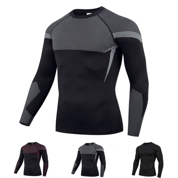 Yifymode Compression Shirts for Men - Long Sleeve Workout Base Layer Athletic Gym Tops Quick Dry Running Undershirts