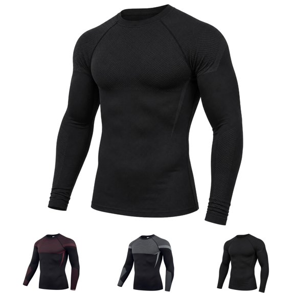 Yifymode Compression Shirts for Men - Long Sleeve Workout Base Layer Athletic Gym Tops Quick Dry Running Undershirts