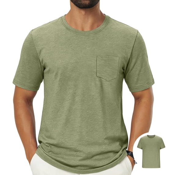 Yifymode Crew Neck T Shirts For Men, Short Sleeve Chest Pocket Tees Lightweight Moisture Wicking Blended Knit Plain Casual Summer Pullover Tops
