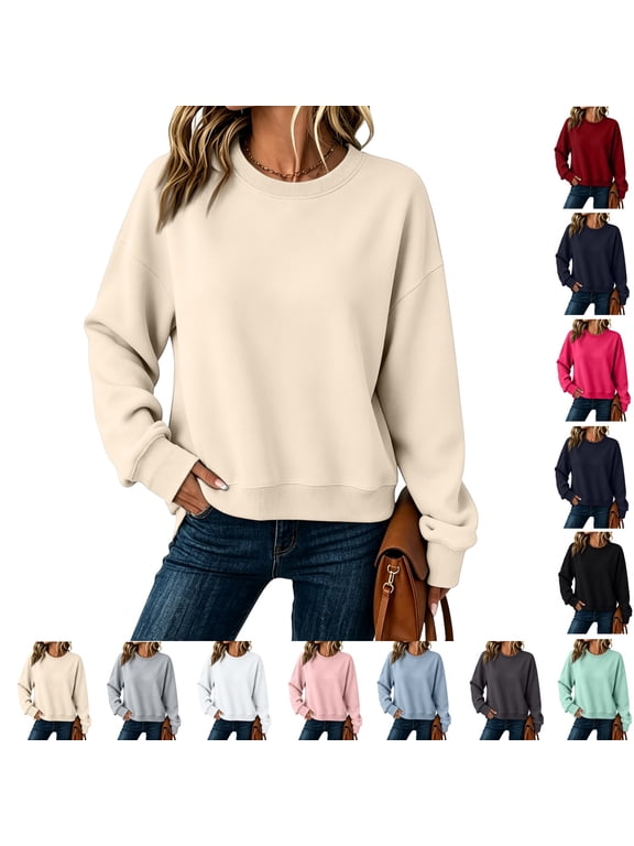 Crewneck Sweatshirts for Women Warm Cute Sweatshirts | No Hood Scoop Neck, Teens Juniors Boyfriend, Streetwear Preppy College