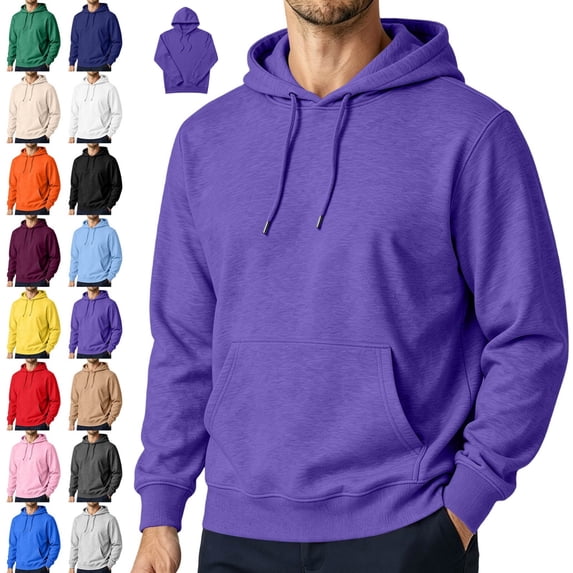 Yifymode Hoodie for Mens Classic Solid Color Long Sleeve Hoodies Casual ...