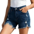 thumbnail image 1 of Yifymode Jean Shorts Womens Summer Mid Rise Stretchy Ripped Denim Shorts Casual Mid Thigh Cut Off Jorts with Pockets,Dark Blue 2XL, 1 of 5