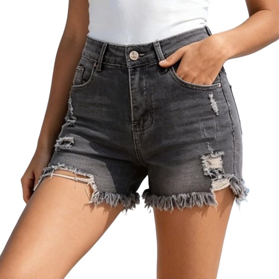 Yifymode Jean Shorts Womens Summer Mid Rise Stretchy Ripped Denim Shorts Casual Mid Thigh Cut Off Jorts with Pockets,Gray L