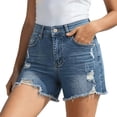 thumbnail image 1 of Yifymode Jean Shorts Womens Summer Mid Rise Stretchy Ripped Denim Shorts Casual Mid Thigh Cut Off Jorts with Pockets,Light Blue L, 1 of 5