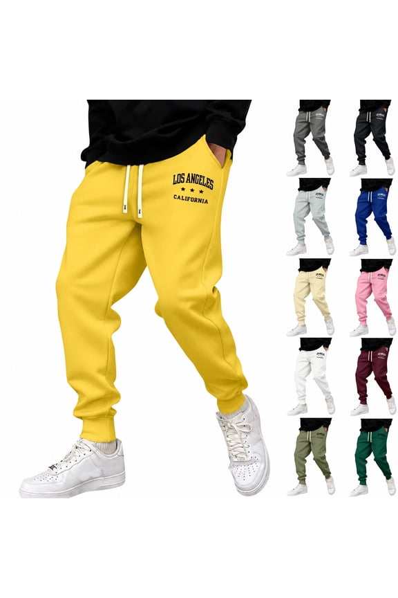 Jogger Sweatpants for Men Drawstring Sweatpants | Fall Winter Cinch Bottom With Pockets, LOS ANGELES CALIFORNIA Graphic Print