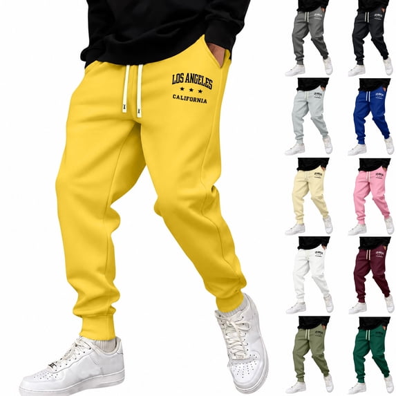 Yifymode Jogger Sweatpants for Men Drawstring Sweatpants | Fall Winter Cinch Bottom With Pockets, LOS ANGELES CALIFORNIA Graphic Print